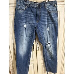 American Rag Distressed Mid-Rise Medium Wash Men's 38x30 Jeans Patchwork